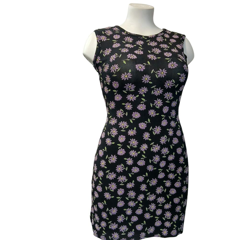 CLE Paris Floral Nylon Lycra Bodycon Sheath Mini Dress S